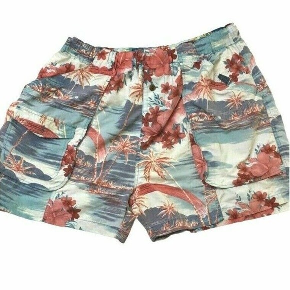 Tommy Bahama Mens Trunk Shorts Hawaiian Swim Multicolor Pockets Mesh Vintage Xl